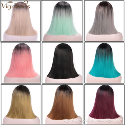 Vigorous Straight Short Bob Wigs For Black Women 14 inches Ombre Light Auburn High Temperature Wholesale Price Cosplay Wigs